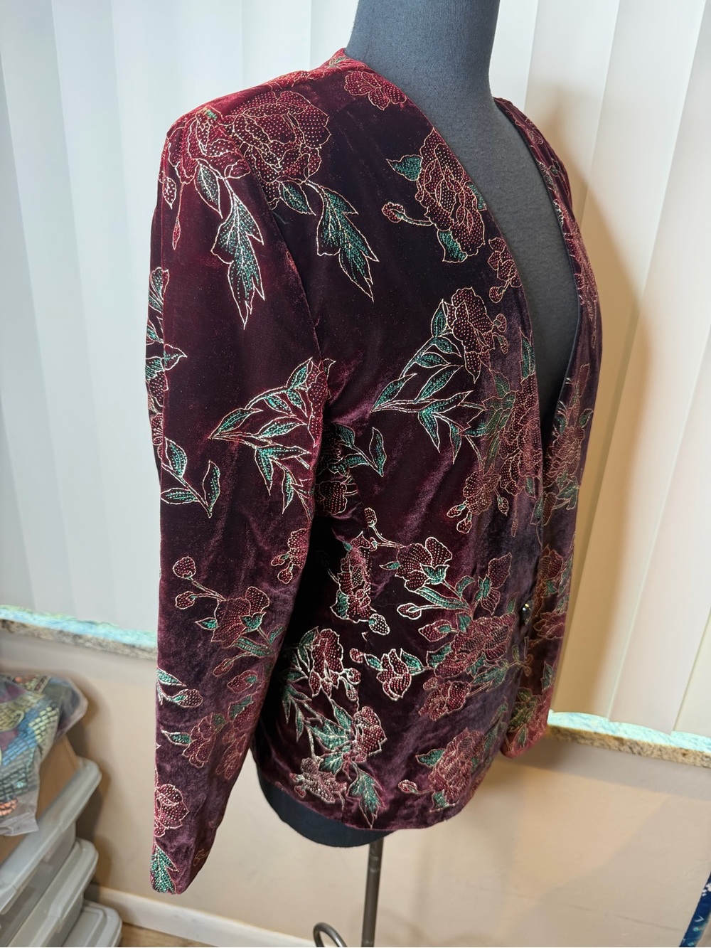 Vintage Norton McNaughton Women's Floral Metallic Velvet Blazer Jacket Size 12 - Picture 4 of 9